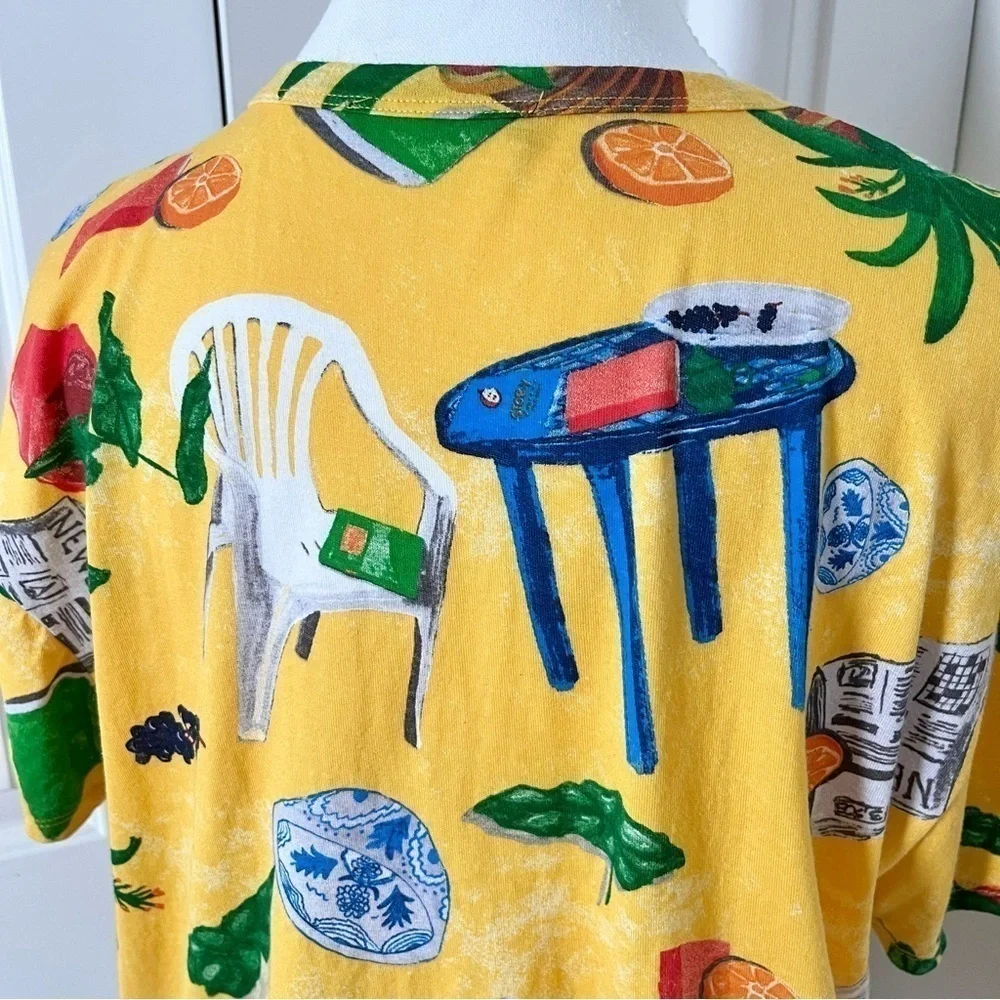 Zara Summer Patio Graphic Boxy Tee T-Shirt-Yellow Multicolor-Women Size Medium - Picture 7 of 11